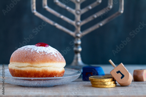Canvas Print Sufgania, dreidels, menorah ,hanukkah coins or hanukkah gelt