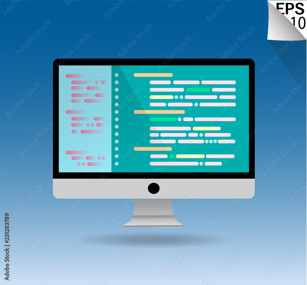 Computer flat design, technology programming and code. vector illustrations Computer flat design, technology programming and code. vector illustrations