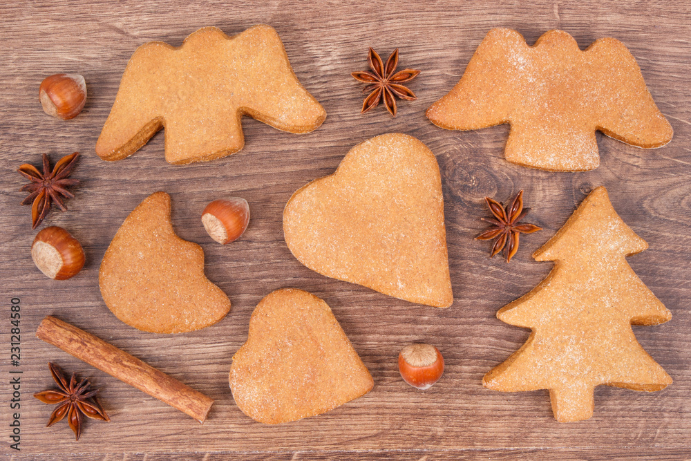 Fresh homemade gingerbreads and cookies for festive time