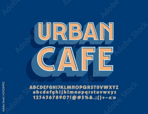 Vector Bright Logo Urban Cafe. Stylish 3D Alphabet Letters, Numbers and Symbols.