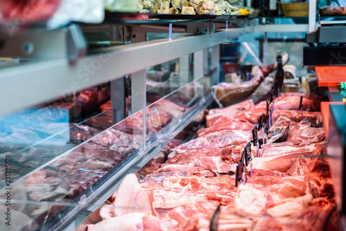 Fresh raw red meat at the butcher