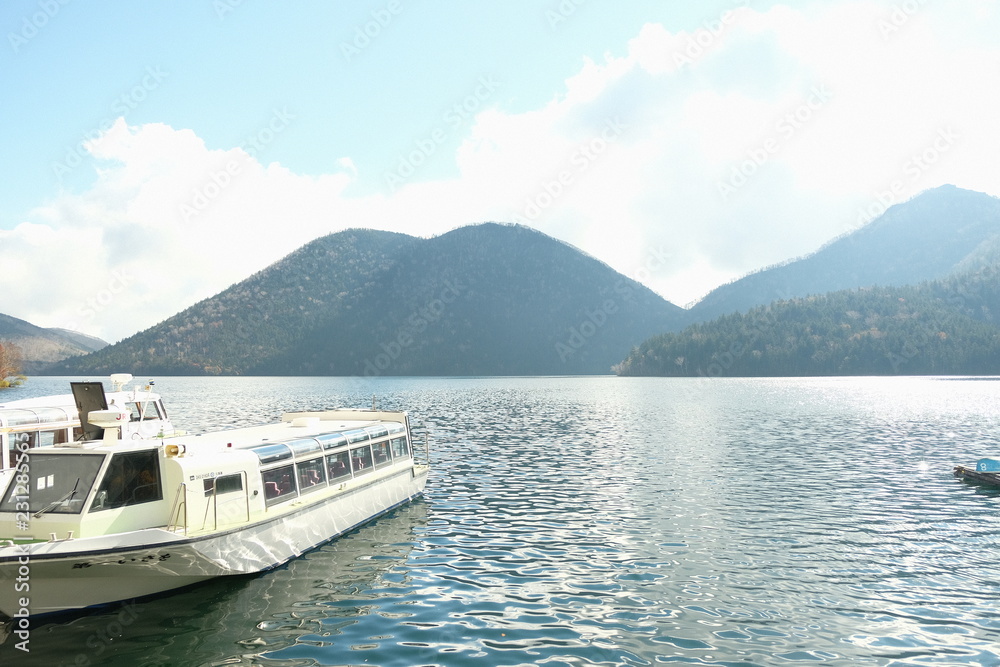 Lake Shikaribetsu with a boat