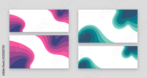 Video channel and social network cover template. Trendy design style, bright colors, papercut. Size 2560x1440 and 820x312 pixels