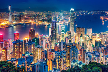 Papier peint photo Hong Kong Panorama nocturne depuis Victoria Peak  © Funny Studio