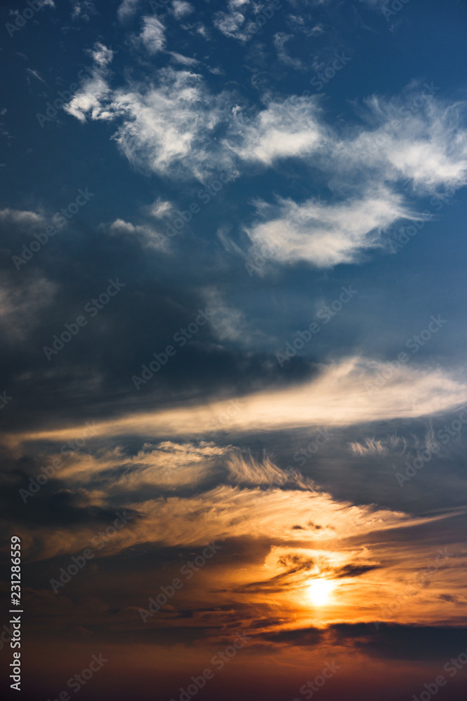 Beautiful sky with clouds and sun