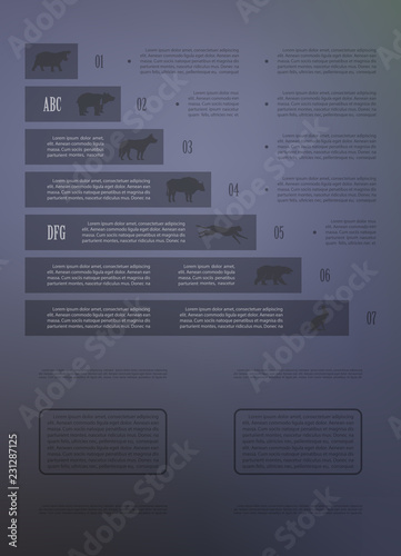 Poster infographics wild animals on a blurry background in an abstract style