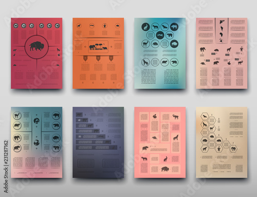 Poster infographics wild animals on a blurry background in an abstract style