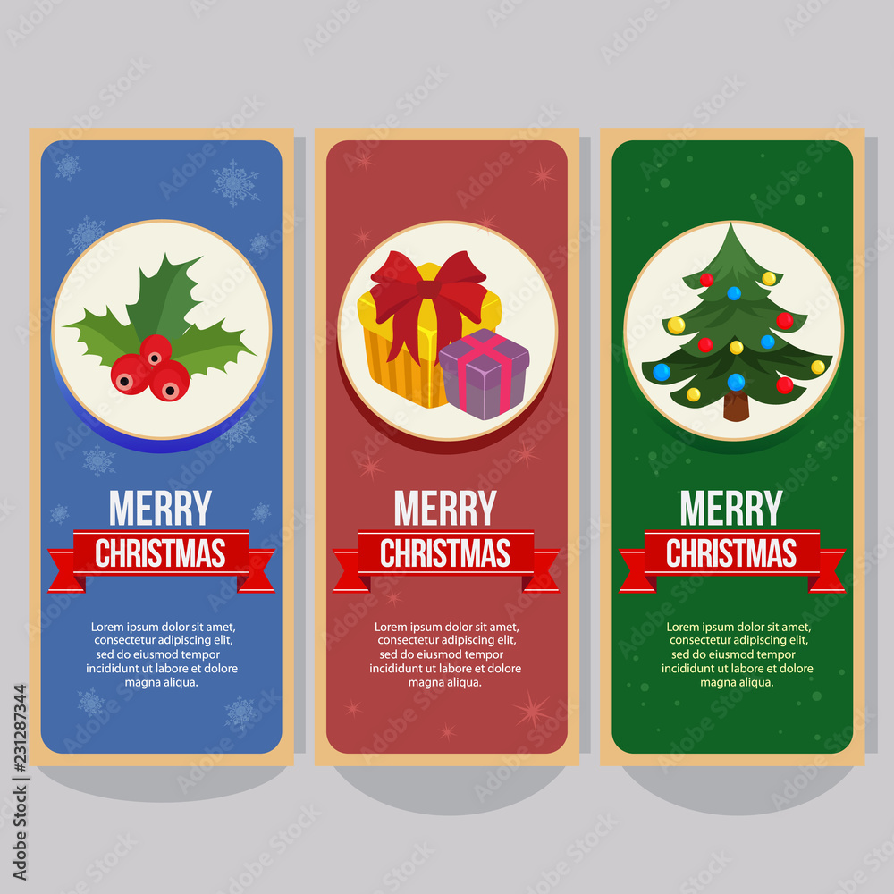 Naklejka premium cute christmas vertical banner with christmas tree