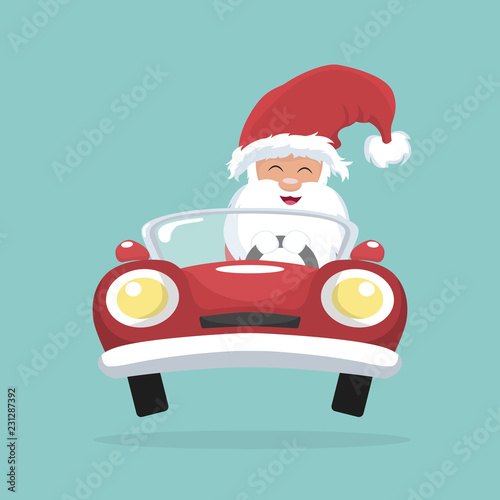  Christmas card of Santa Claus driving his car