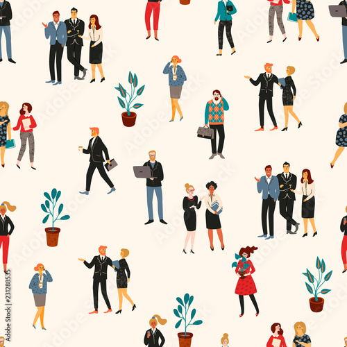 Fototapeta Naklejka Na Ścianę i Meble -  Vectior seamless pattern with office people. Office workers, businessmen, managers.