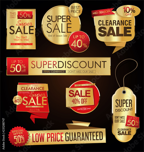 Sale stickers and tags golden collection vector illustration 