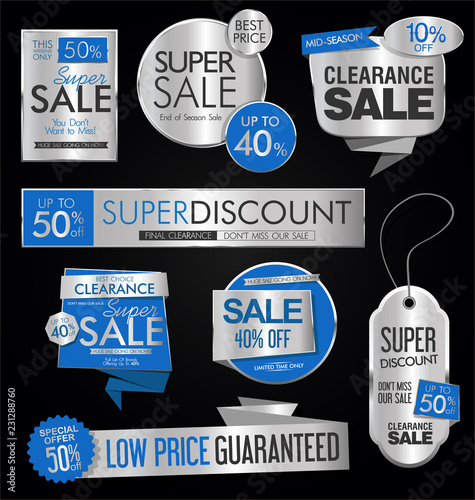 Sale stickers and tags silver collection vector illustration 