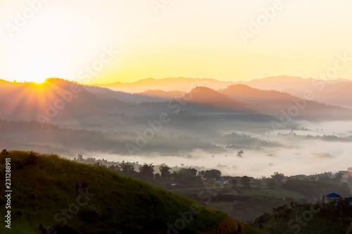 early morning sky scene covered in foggy