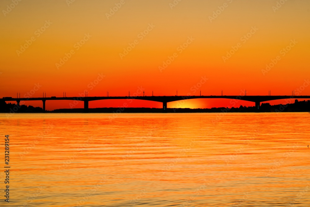Sunset on the river Volga. Kostroma, Russia.