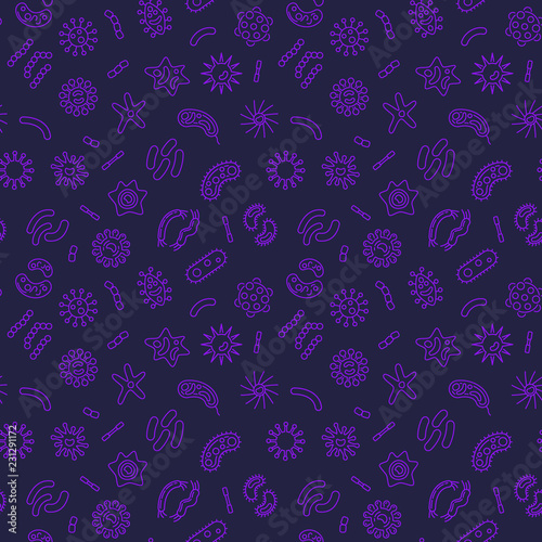Bacterium vector creative seamless pattern in outline style