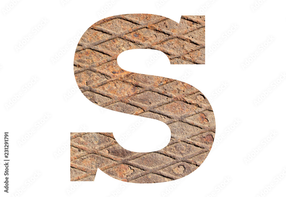 Letter S – with rusty metal texture on white background Letter S – with rusty metal texture on white background