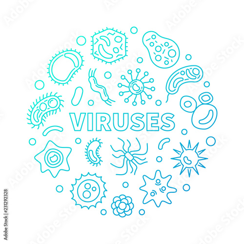 Viruses round vector blue illustration in outline style