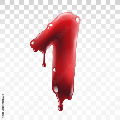 Translucent bloody number isolated on transparent background, vector art and illustration