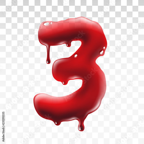 Translucent bloody number isolated on transparent background, vector art and illustration