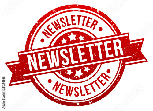 Newsletter Stamp Button Banner Badge in red. Eps10 Vector.