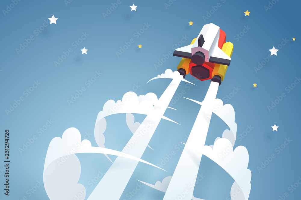 Go to the moon, The spaceship launch through the sky, business startup and Crypto currency concept
