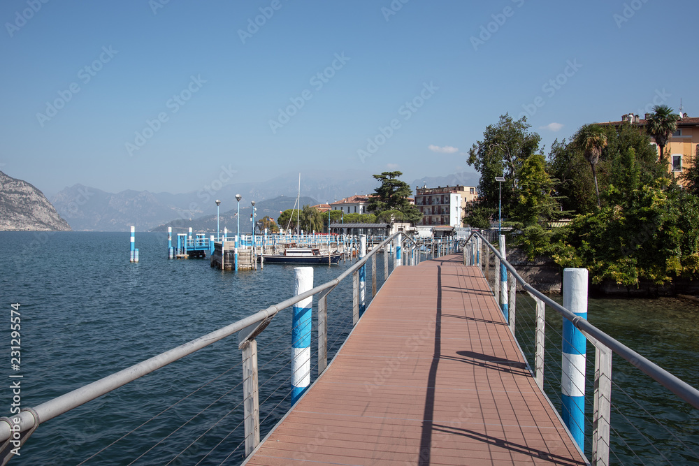 Iseo lake coast in Iseo city, Italy.