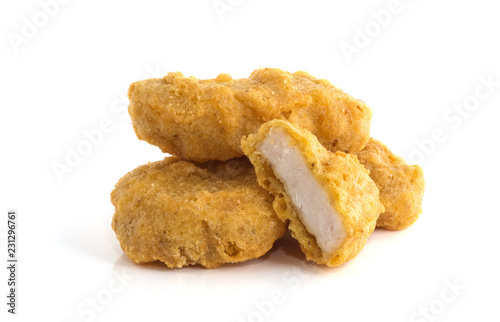 Fried chicken nuggets isolated on white