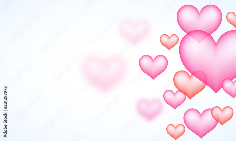 Glossy pink hearts decorated white background with space for your message.