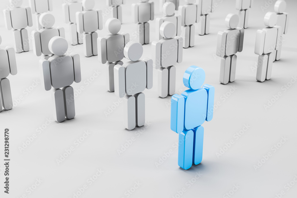 White people figures led by blue one White people figures led by blue one