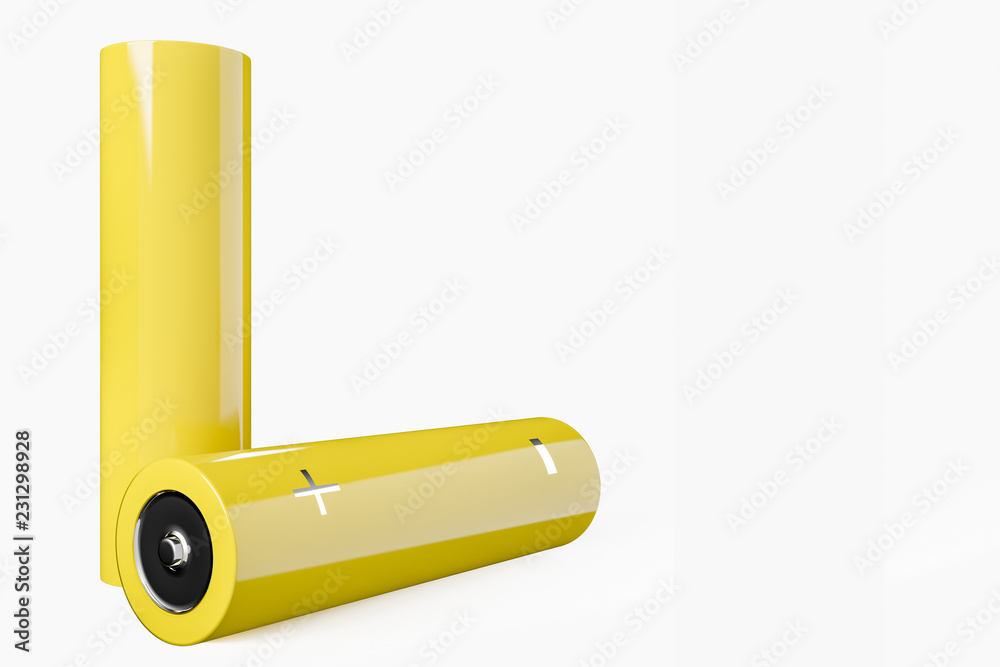 Yellow alkaline batteries on white background Yellow alkaline batteries on white background