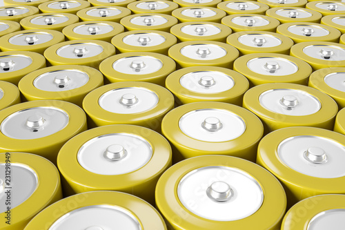 Rows of yellow alkaline batteries