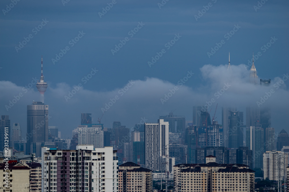 Night landscape view over downtown Kuala Lumpur, Malaysia.