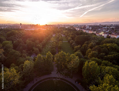 Leading line towards the sunset in Borisova garden park in Sofia, Bulgaria photo