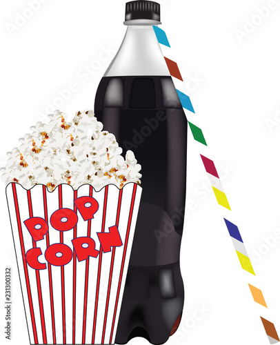 bevanda in bottiglia con popcorn
