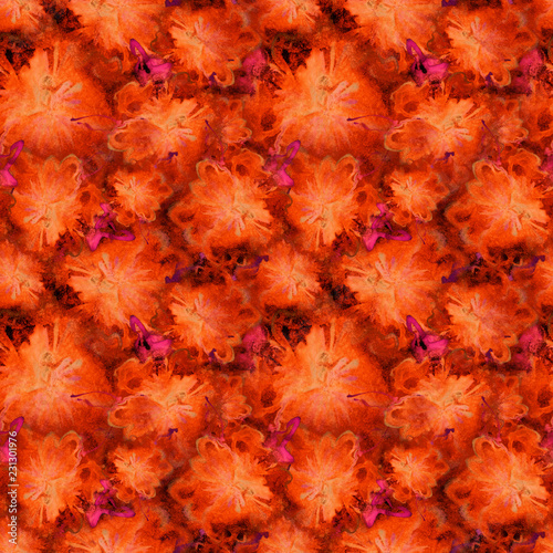 Floral Watercolor Pattern. Summer Vintage Flower Print. Modern Dress Design. Bud Repeating Wallpaper Design. Meadow Flowers Illustration. Spring Illustration for Textile. Exotic Flower. Hibiscus. © Feliche _Vero
