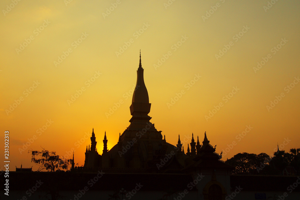 shape of Pha That Luang temple during sunset, in Vientiane , Laos