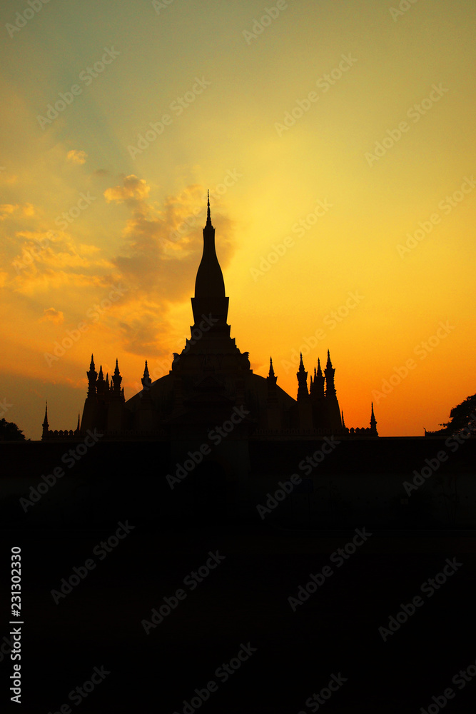 shape of Pha That Luang temple during sunset, in Vientiane , Laos