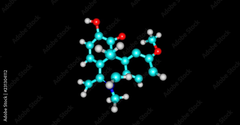 Dihydrocodeine molecular structure isolated on black