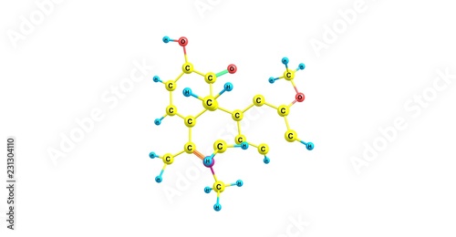 Dihydrocodeine molecular structure isolated on white