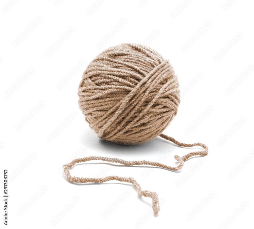 Ball of yarn on white background