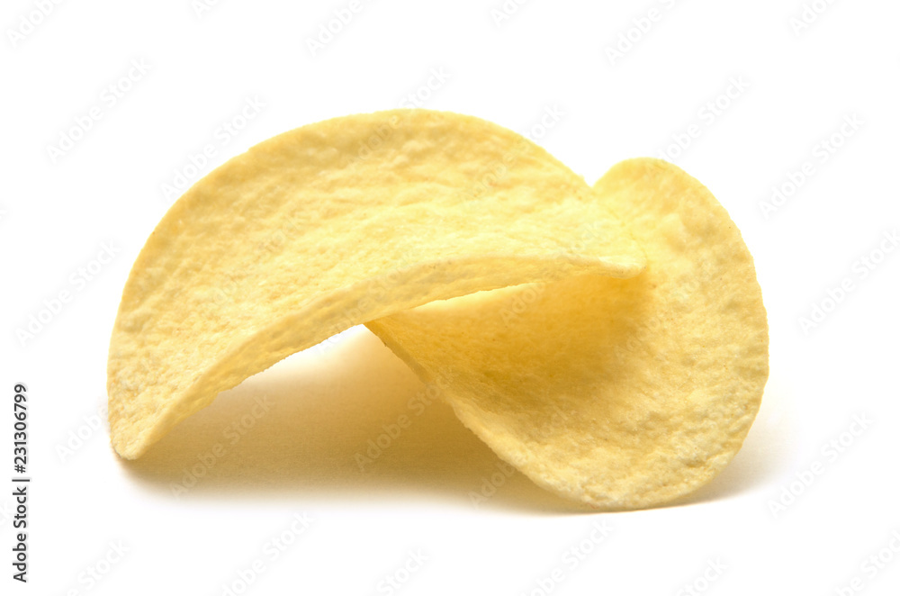 Potato chips isolated white background. Potato chips isolated white background.