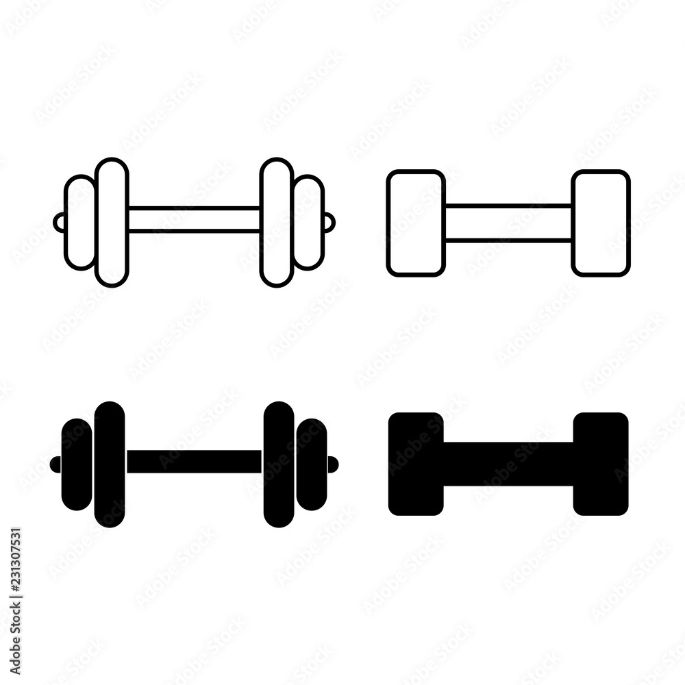 Dumbbell icon in modern flat design isolated on white background, barbell vector illustration for web site or mobile app Dumbbell icon in modern flat design isolated on white background, barbell vector illustration for web site or mobile app