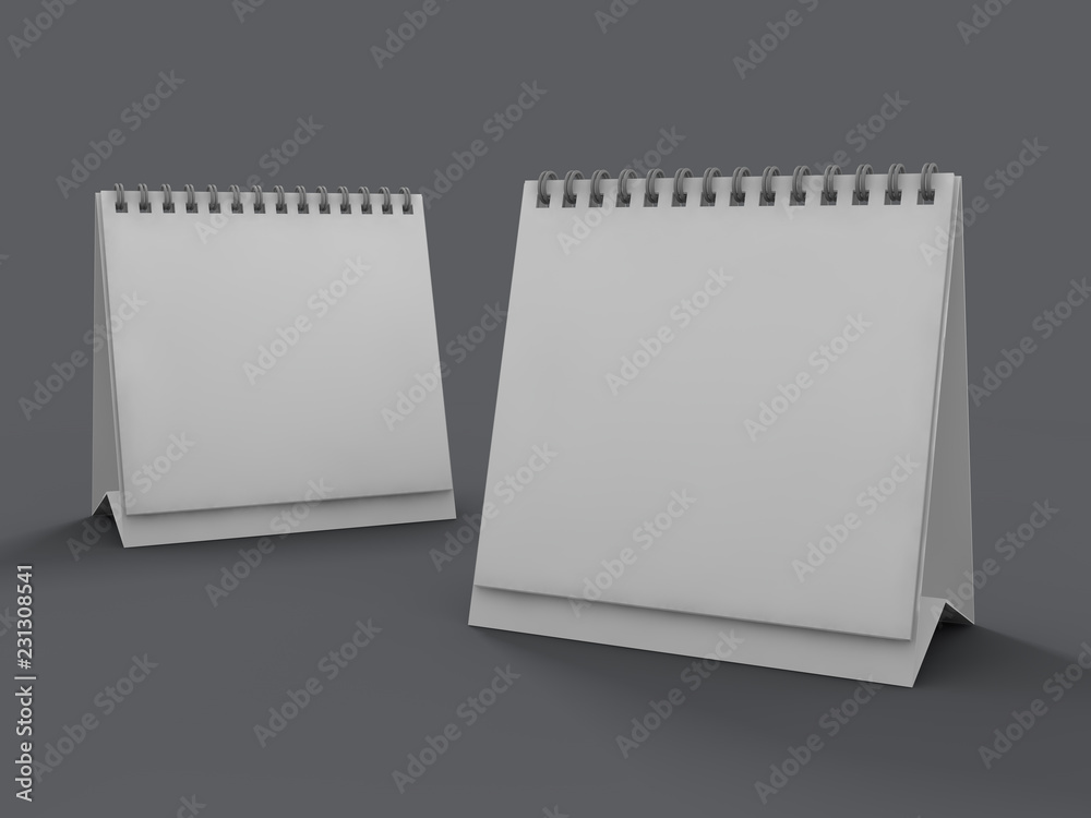 Empty desk calendar on table. Mockup design concept. 3D Empty desk calendar on table. Mockup design concept. 3D