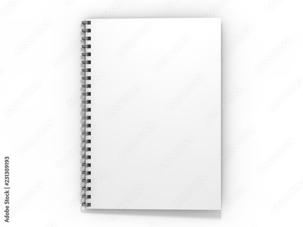 Blank notebook on white background. 3D Blank notebook on white background. 3D