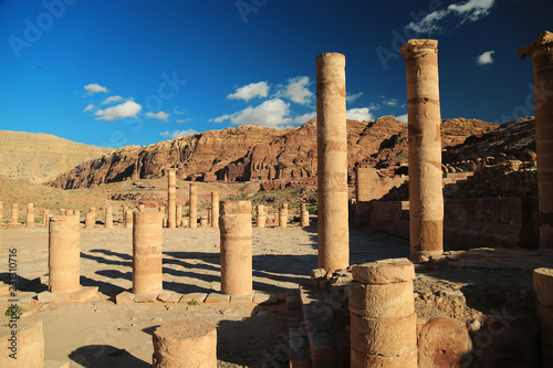 Ancient columns of Great Temple or Temple of Winged Lions in Petra, Jordan