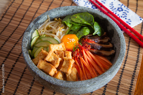 Tofu bibimbap vegetarian rice bowl photo