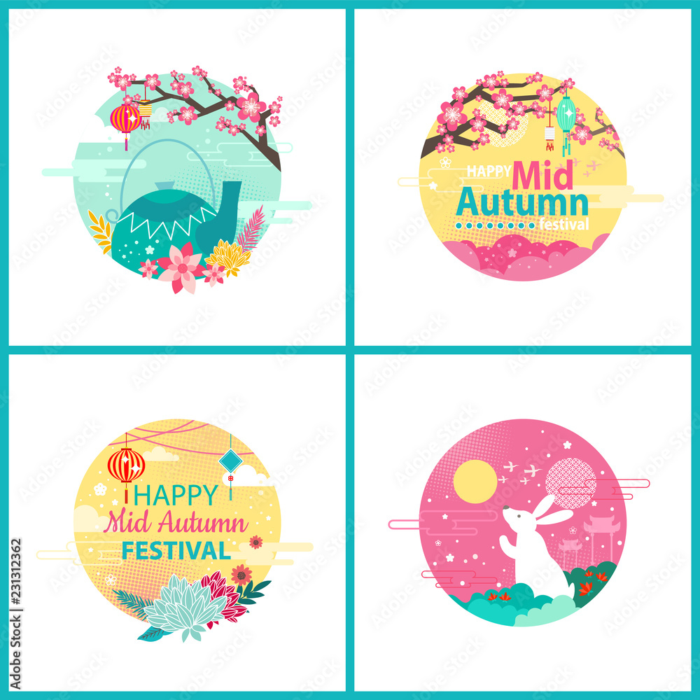 Happy Mid Autumn Festival Cultural Event Emblems