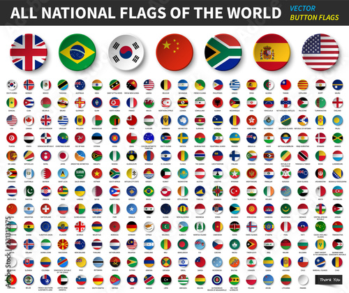 All national flags of the world . Circle concave button design . Elements vector
