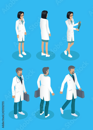Doctors Man and Woman Builder Vector Illustration