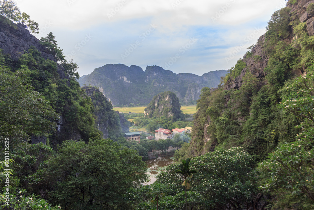 rice fields with the karst mountains in ninh binh, vietnam rice fields with the karst mountains in ninh binh, vietnam
